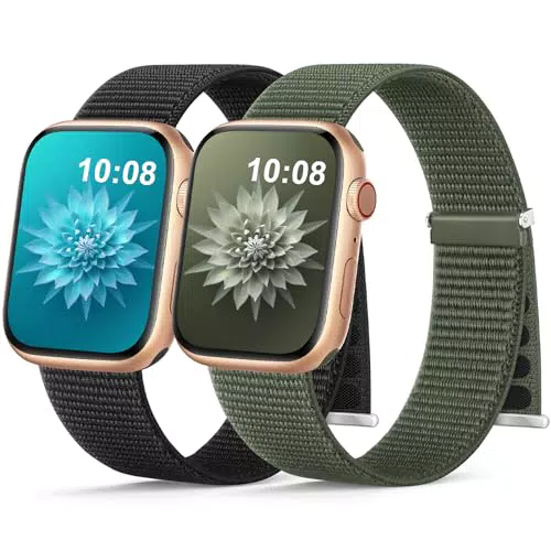 Jiamus 2 Stück Nylon Armband Kompatibel mit Apple Watch Armband 44mm/45mm/46mm/49mm/42mm