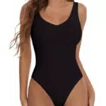 Joyshaper Damen Body Ärmellos Tank Top Bodysuit V Ausschnitt Oberteil Kurzarm Body Suit Elegant Unterziehbody Sexy Leotard mit Tanga Sommer Bodys für Frauen Schwarz