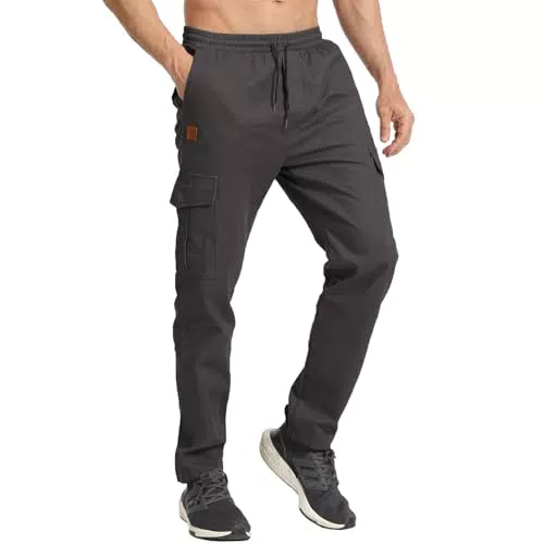 JustSun Cargohose Herren Chino Hosen Herren Cargo Jogginghose Baumwolle Freizeithose Herren Lang Elastische Taille mit Mehrere Taschen Dunkelgrau