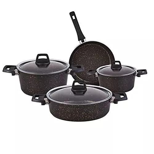 Karaca Biogranit Kochgeschirr-Set, Schwarz/Gold, 7-teilig