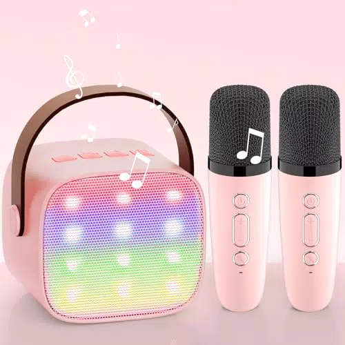 Karaoke Maschine mit 2 Karaoke Mikrofonen: Mini Karaoke Maschine Kinder mit Mikrofon Mädchen Geschenke Spielzeug für 3-12 Jahre - Bluetooth MusikLautsprecher