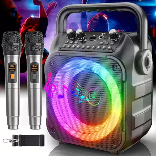 Karaoke Maschine mit 2 Karaoke Mikrofonen: Singingmate Karaoke Anlage mit 2 Mikrofonen für Erwachsene Kinder - Tragbare Bluetooth Party Karaoke Box - Mikrofon mit Lautsprecher