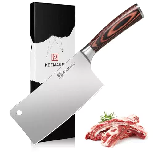 KEEMAKE Hackmesser Chinesisches Kochmesser, 17 cm Küchenbeil Hackbeil Profi Küchenmesser Messer Kochmesser aus Edelstahl Gemüsemesser für Küche Asiatisches Messer