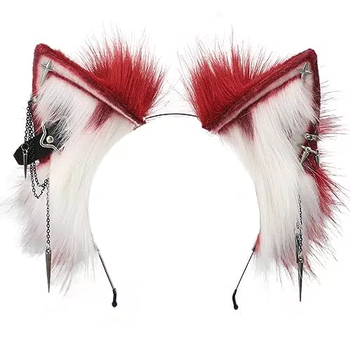 Kidukso Katze Ohren Kopfbedeckung Tier Ohren Kopfschmuck Metall Punk Stirnband Coole Katzenohren Haarband Halloween Cosplay Kopfbedeckung Anime Requisiten für Erwachsene Frauen Männer