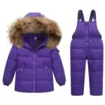 Kinder Daunenjacke Schneeanzug mit Kunstfellkapuze für Mädchen und Jungen