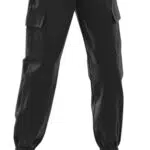 Kinder Mädchen Cargo Hose mit Multi Pocket Leichte Baumwollhosen Hohe Taille Gerades Weites Bein Streetwear Baggy Lose Jogger Schwarz 5-6 Jahre