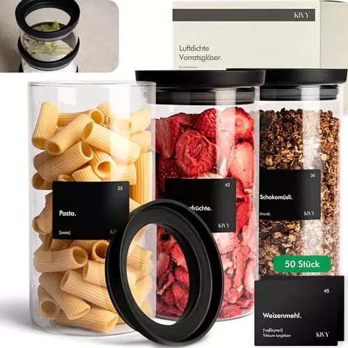KIVY Vorratsgläser mit transparenten Glasdeckel Luftdichte & Stapelbare Vorratsgläser mit Deckel Luftdicht - Vorratsdosen Glas mit Deckel - Vorratsglas mit Deckel - Aufbewahrungsgläser