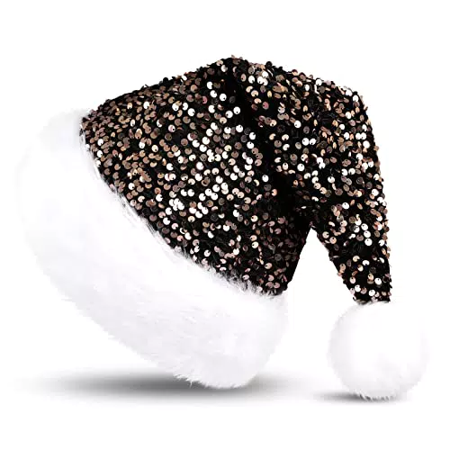 KONVINIT Weihnachtsmütze Erwachsene Nikolausmütze Weihnachtsmann Mütz mit Glänzende Pailletten und Plüsch Rand für Christbaumspitze Festliche Weihnachtsfeier Tannenbaum