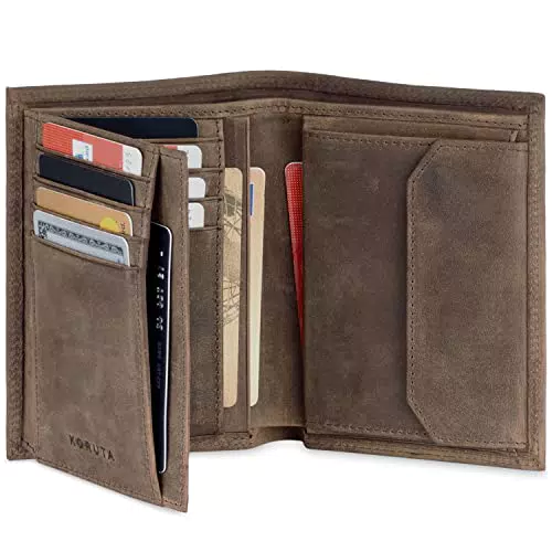 KORUTA Leder Geldbörse Herren mit RFID Schutz und Münzfach, Echtleder Wallet