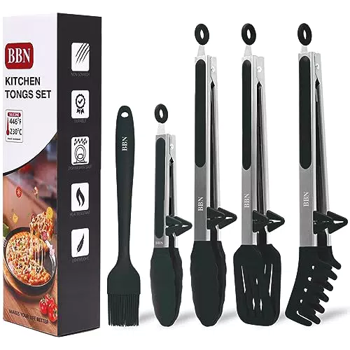 Küchenzange, Zange zum Kochen, 5 Stück, 9-Zoll- und 12-Zoll-Küchenzange mit Silikonspitzen