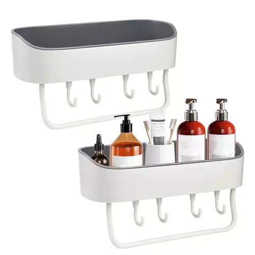 KYYGKY 2 Stück Duschablage Ohne Bohren Duschregal Wandmontage aus Kunststoff Badezimmer Regal Organizer Aufbewahrung Duschregal Selbstklebend für Bad Küche Wohnzimmer（27×10×6cm/10.63×3.94×2.36inch）