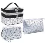 Lakpopya Kulturbeutel Set, 3 Stück Kosmetiktasche mit Rautenmuster