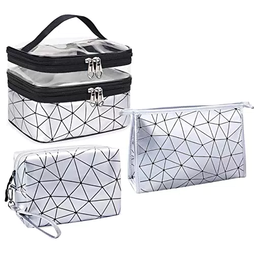 Lakpopya Kulturbeutel Set, 3 Stück Kosmetiktasche mit Rautenmuster
