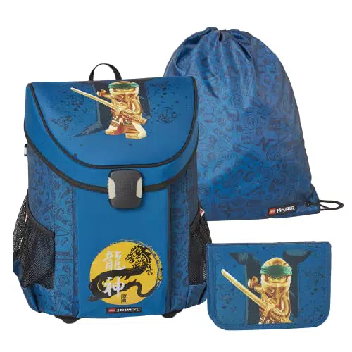 LEGO - Jungen Easy Schulranzenset 3tlg. - NINJAGO, Gold/Blue - Mit Turnbeutel