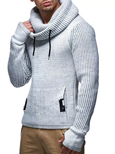 Leif Nelson Herren Strickpullover Schwarz mit Kragen/Hochwertiger Winterpullover Regular Fit