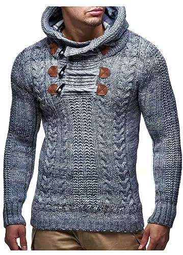Leif Nelson Herren Strickpullover mit Kapuze – Hochwertiger Winterpullover Regular Fit