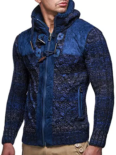 Leif Nelson Strickjacke Herren mit Kapuze & Reißverschluss - Strick Sweatjacke Männer Cardigan für Winter