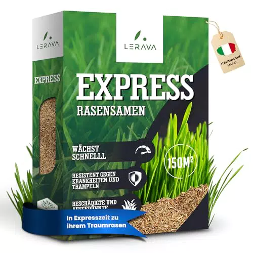 LERAVA EXPRESS Rasensamen schnellkeimend frühjahr - Premium Samen für Trockenrasen & Schattenrasen - Rasensamen nachsaat für lückenlosen Rasen - Grassamen schnellkeimend - Rasensaat turbo - 150m