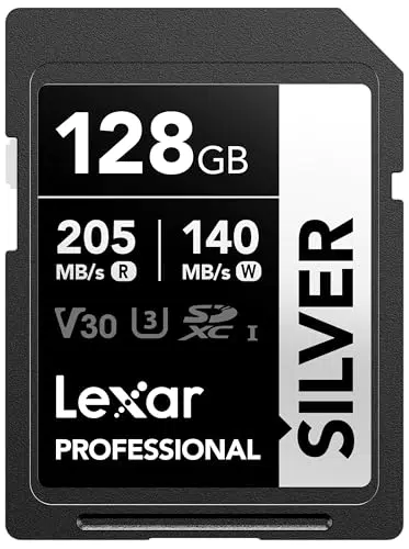 Lexar Silver SD Karte 128GB, UHS-I SDXC Card 205 MB/s Read Speed