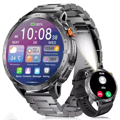 LIGE Militär Smartwatch Herren mit 730 mAh/1, 75" HD Großes AMOLED Touchscreen/LED-Licht