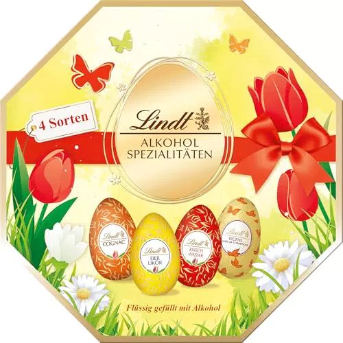 Lindt Schokolade Alkohol-Eier Kassette, 216 g, Feinste Schokoladen-Eier mit flüssiger Alkohol-Füllung
