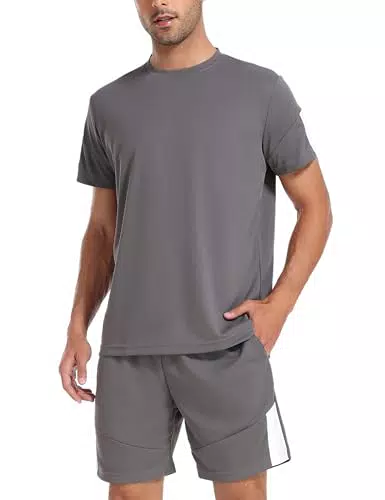Litherday Jogginganzug Herren Trainingsanzug Activewear Sport Set Sommer Kurzarm Sportbekleidung Shirt mit Sporthose Kurz A-Dunkelgrau