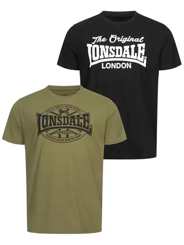 Lonsdale Herren T-Shirt Normale Passform Doppelpack MORHAM Black/Olive S 117432