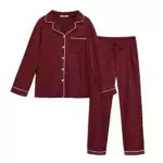 Lovasy Damen Schlafanzug Winter Lang Pyjama Set Zweiteiliger Kuschel Langarm Hausanzug Damen 2-Teilig Schlafanzüge Knopfleiste mit Taschen