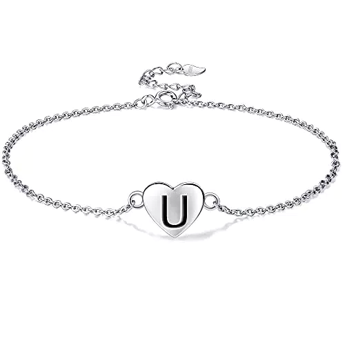 Lydreewam Buchstaben A-Z Fußkettchen Silber 925 für Damen Liebe Herz Fusskettchen für Sommer Barfuß Strand