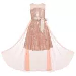 Mädchen Partykleid Kinder Zweiteiliges funkelndes Paillettenkleid Netzrock Overlay Rock Combo Roségold 6-7 Jahre