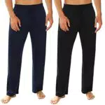 Marvmys Schlafanzughose Herren Lang Einfarbige Pyjamahose für Männer 100% Baumwolle Schlafhose Haushose Freizeithose Yogahose Schwarz+Dunkelblau 3X