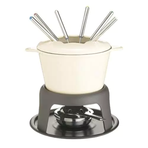 MasterClass Fondue-Set aus Gusseisen, Fondue-Topf mit 6 Gabeln und emaillierter Schüssel aus Gusseisen
