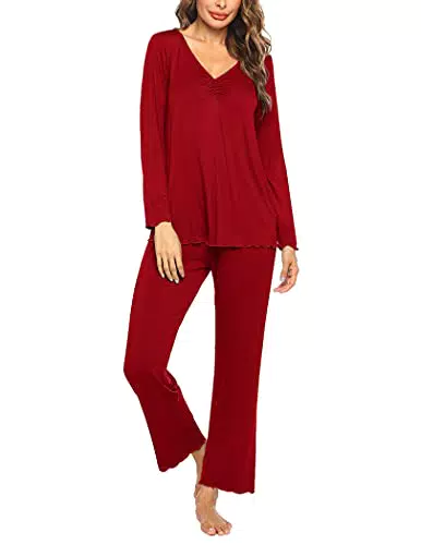 MAXMODA Schlafanzug Damen Lang Pyjama Set Langarm Nachtwäsche Winter Schlafanzüge Zweiteiliger