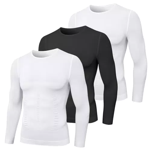MEETYOO Shapewear Kompressionsshirt Herren Langarm Body Shaper Sportshirt Tight Unterwäsche Unterhemd Funktionsshirt Atmungsaktiv Fitness Bodybuilding Männer Top