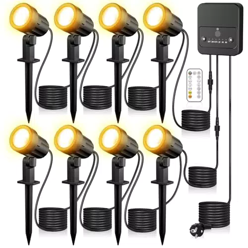 MEIKEE Gartenbeleuchtung 2700K 4000K 6000K Auto On/Off 3 Helligkeit 2 Dynamische Modi IP66 Wasserdicht Timing-Funktion Gartenleuchte mit Fernbedienung Ideal für Außen