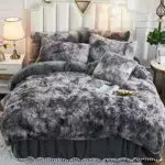 Michorinee Plüsch Bettwäsche 220x240 Winter Flauschig Warme Bettbezug Fleece Flausch Langhaar Kunstfell Tie Dye Gedruckt Grau Plüschbettwäsche Set mit Reißverschluss - 220 x 240 cm + 2 x 80 x 80 cm