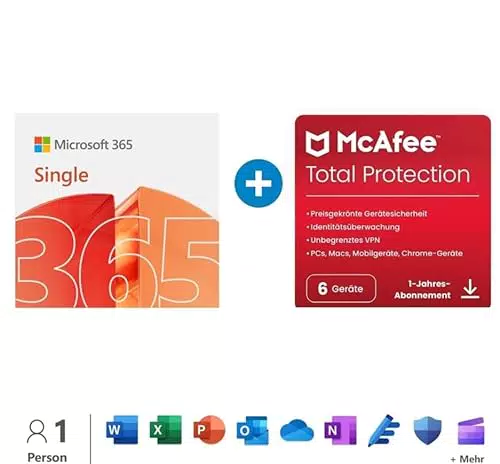 Microsoft 365 Single, 12 Monate, Für eine Person, Office Apps mit KI + 1 TB Cloudspeicher