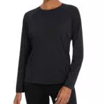 Migcaput Damen Langarm T-Shirt Damen Workout Laufshirts Leichtes Yoga Activewear Schnell trocknendes Rundhalsausschnitt Sport-T-Shirt Wander Shirt Damen Schwarz XX