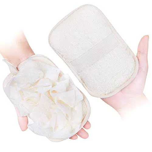 mikimini Badehandschuh für Damen, 1 Stück, Luffa-Schwamm & Peeling-Pad 2-in-1