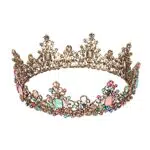 Minkissy große barocke Krone, bunte Strass Kristall Runde Krone Vintage Bronze Legierung Tiara für Hochzeitsfeier Cosplay Geburtstag
