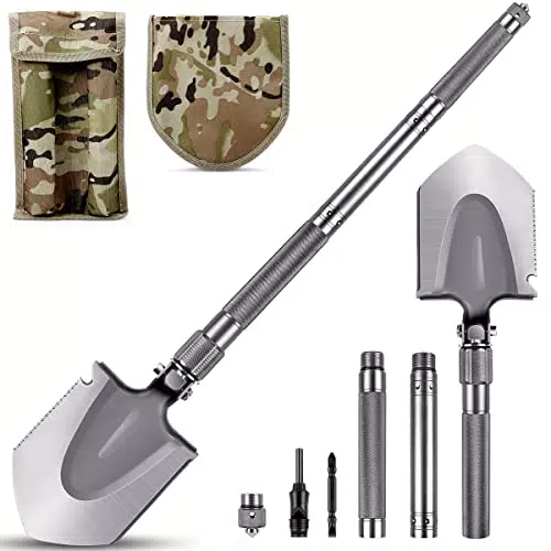MOSFiATA Klappspaten 75cm Klappschaufel, 16 All-in-Function Survival Schaufel mit 2 Stück verstellbarem rutschfestem Aluminiumrohr