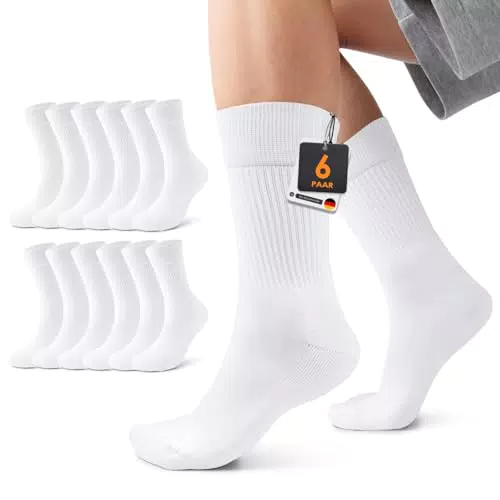 Mowenti Socken Damen 35-38 Warme Weiß Tennissocken Baumwolle Wandersocken Frottee Sportsocken Crew Damensocken Lange Laufsocken Damen-socken Hohe Weisse 6 Paar