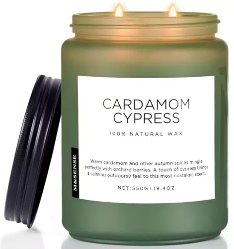 M&SENSE Kardamom &Zypresse Duftkerzen im Glas 2-Baumwolldocht 550g Sojawachskerze 110 Std. Brenndauer saubere ungiftige Kerze Herbstduftkerze für die Wohnungseinrichtung CardamomCypress