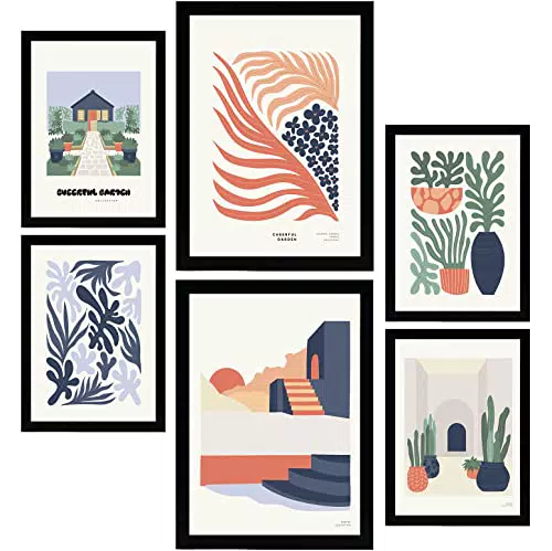 Nacnic Set mit 6 minimalistischen Postern in Pastellfarben. Fröhlicher Garten. Drucke von Landschaften und Natur für Innenarchitektur und Dekoration. A3 & A4 ohne Rahmen