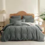 Nyescasa Plüsch Bettwäsche 135x200 Winter Warme Flauschige Kunstfell Flanell Fleece Winterbettwäsche Set Wende Grau Gestreift Bettbezug mit Reißverschluss und 1 Kissenbezug 80x80cm