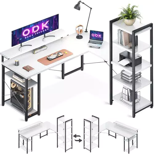 ODK Schreibtisch Bürotisch L-Form 155x140cm, Eckschreibtisch Reversibel für Homeoffice