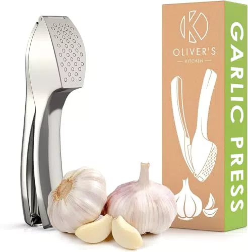 Oliver's Kitchen Premium Knoblauchpresse - Handlich & Leicht zu Reinigen - Zerkleinert Knoblauch & Ingwer Mühelos - Extra Stark & Strapazierfähig