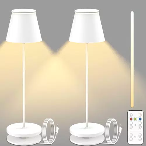 Onherm 2 Stück LED Tischlampe Kabellos Dimmbare mit Fernbedienung