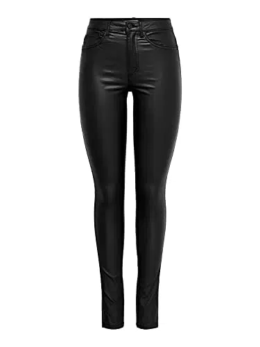 ONLY Damen PU Kunstleder Hose, High Waist Stretch Pants Beschichtet