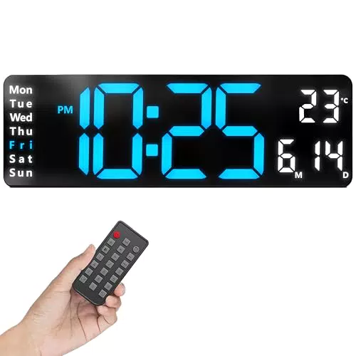 Opis Clock 1 XL Blau/Weiß: Wanduhr Digital mit Temperaturanzeige